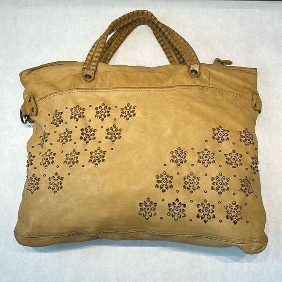 Errelleventidue Italian Leather Handbag Satchel Purse Floral Cutout Stud Detail - Picture 1 of 13